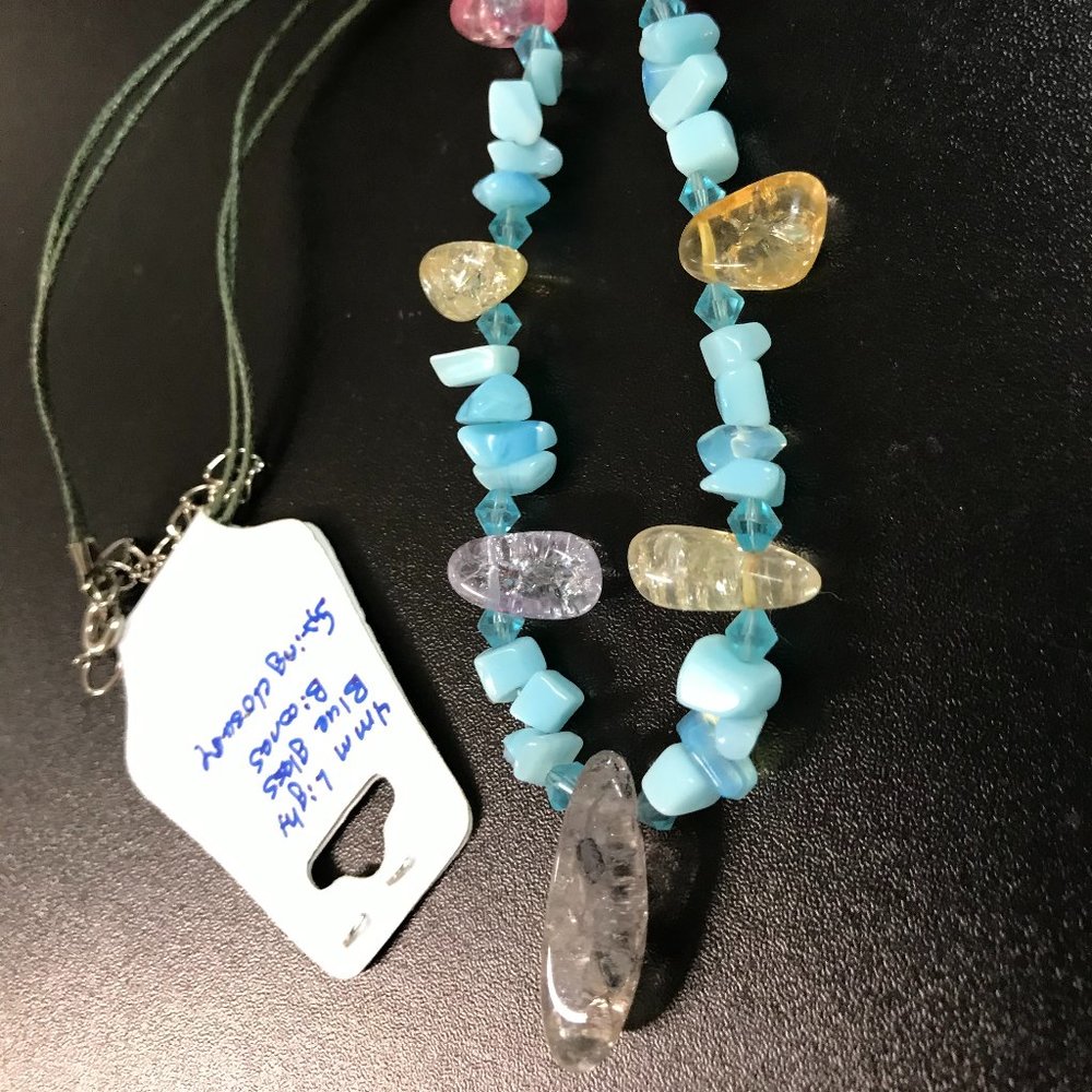 19" Crackled Glass and Amazonite Necklace
